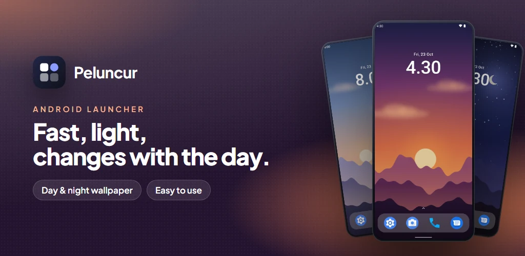 Peluncur Aplikasi Cepat: fast, light, changes with the day. Day & night wallpaper, easy to use